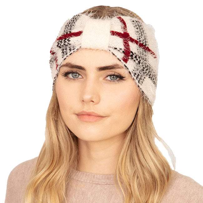 Cozy Plaid Check Patterned Earmuff Headband - Madeline Love - Flyclothing LLC