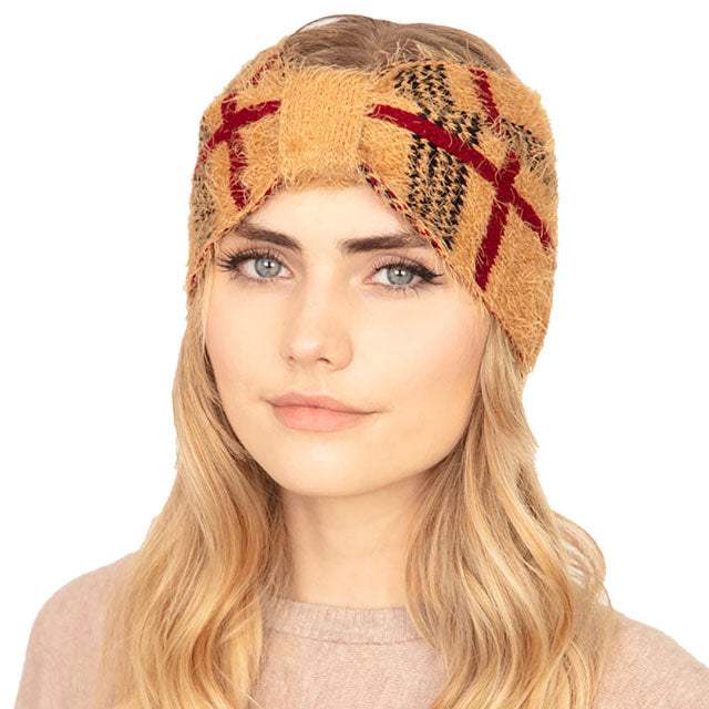 Cozy Plaid Check Patterned Earmuff Headband - Madeline Love - Flyclothing LLC