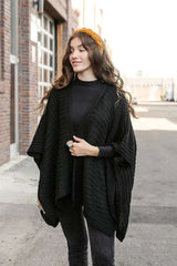 Ridged Texture Knit Ruana – Warm & Elegant Wrap