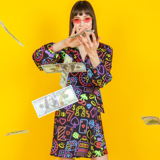The Crown Casino | Neon Vegas Lights Wrap Dress - Shinesty