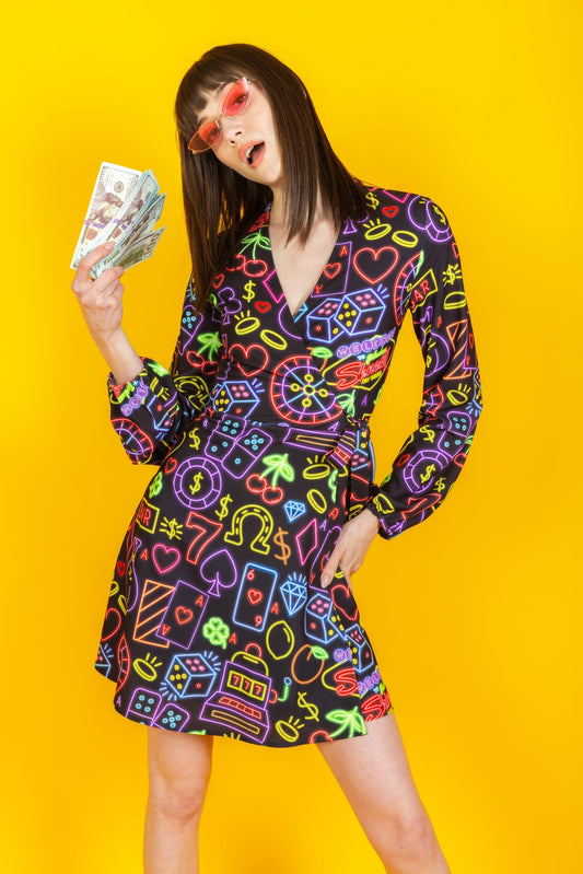 The Crown Casino | Neon Vegas Lights Wrap Dress - Shinesty