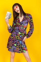 The Crown Casino | Neon Vegas Lights Wrap Dress - Shinesty