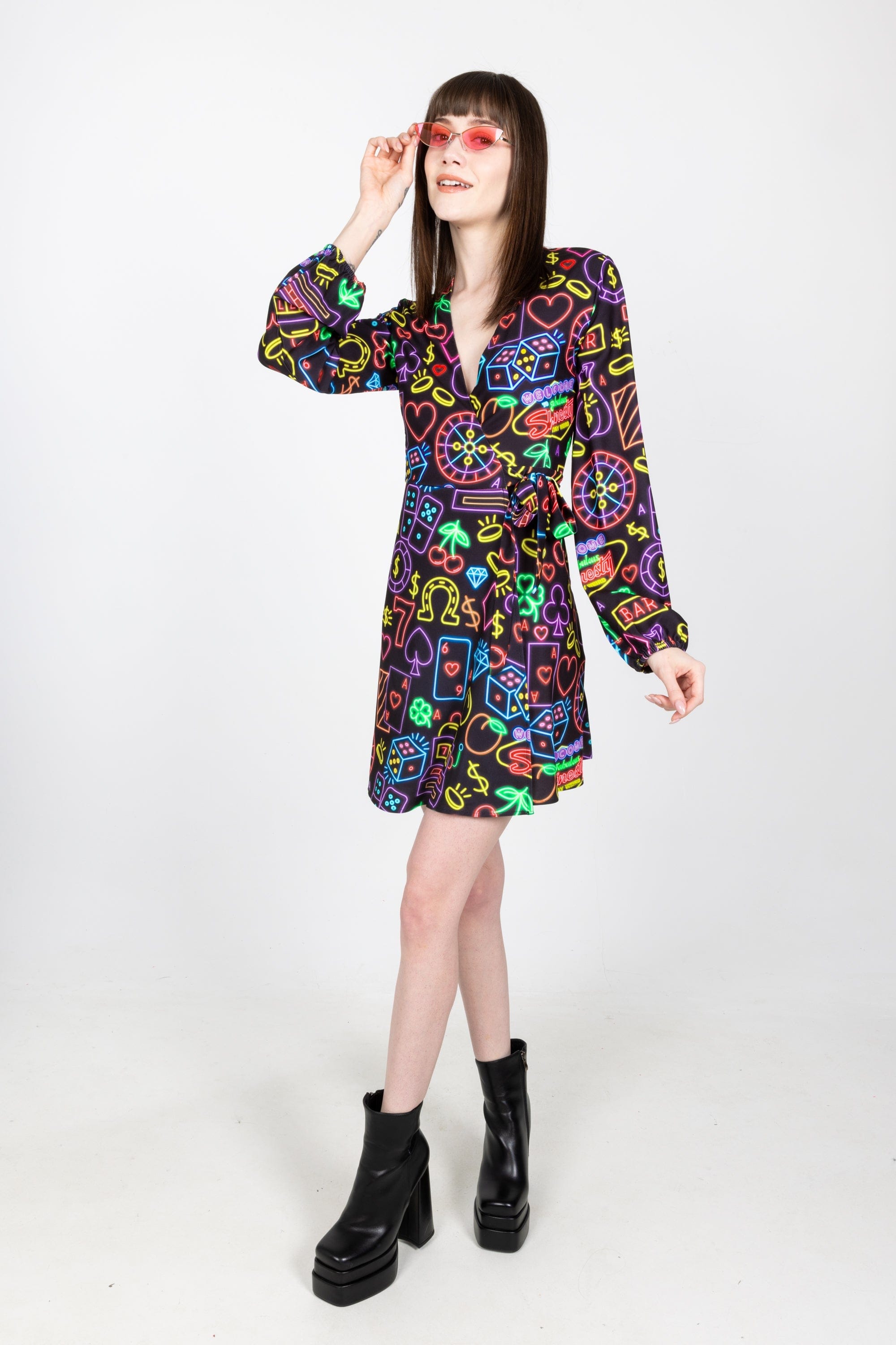 The Crown Casino | Neon Vegas Lights Wrap Dress - Shinesty