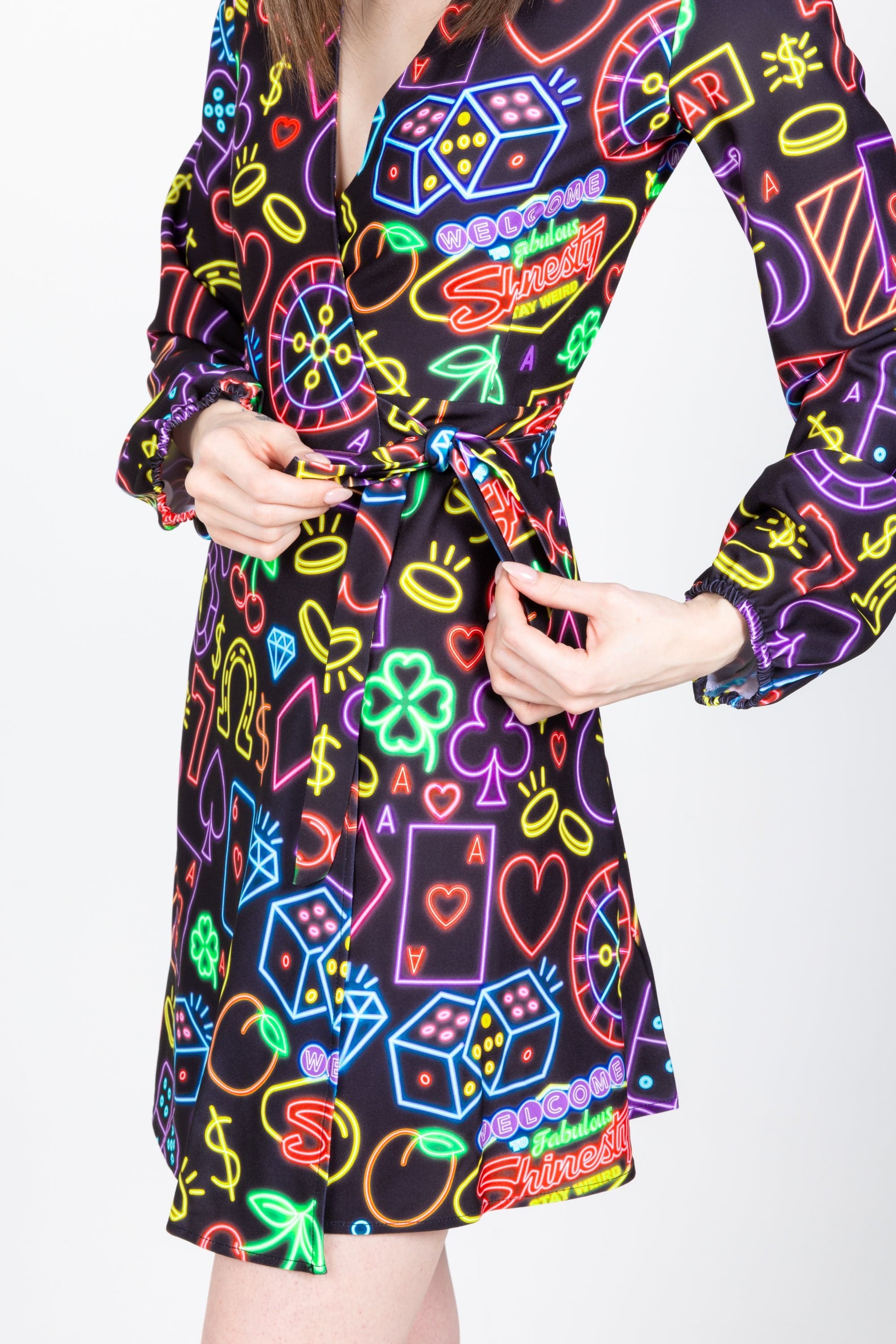 The Crown Casino | Neon Vegas Lights Wrap Dress - Shinesty