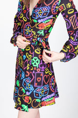 The Crown Casino | Neon Vegas Lights Wrap Dress - Shinesty