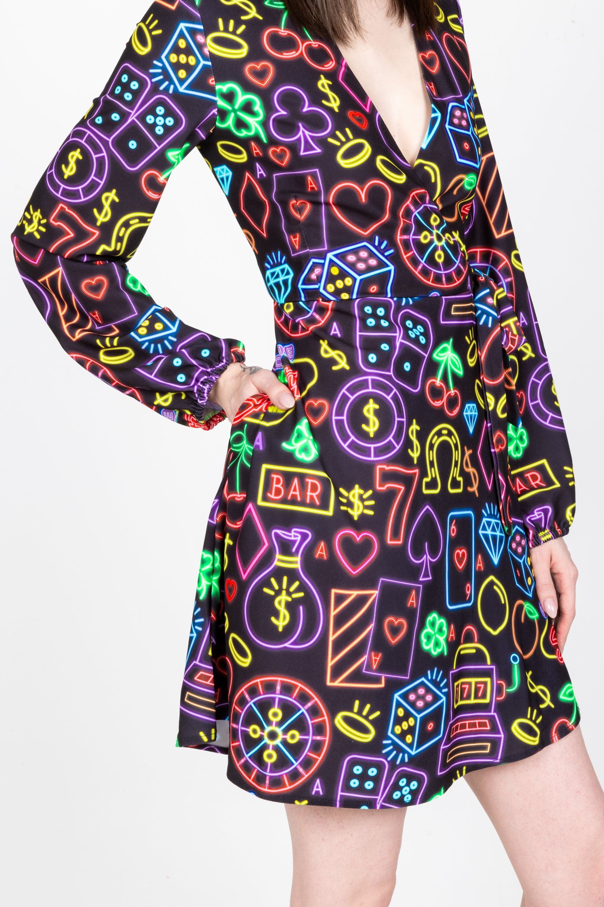 The Crown Casino | Neon Vegas Lights Wrap Dress - Shinesty