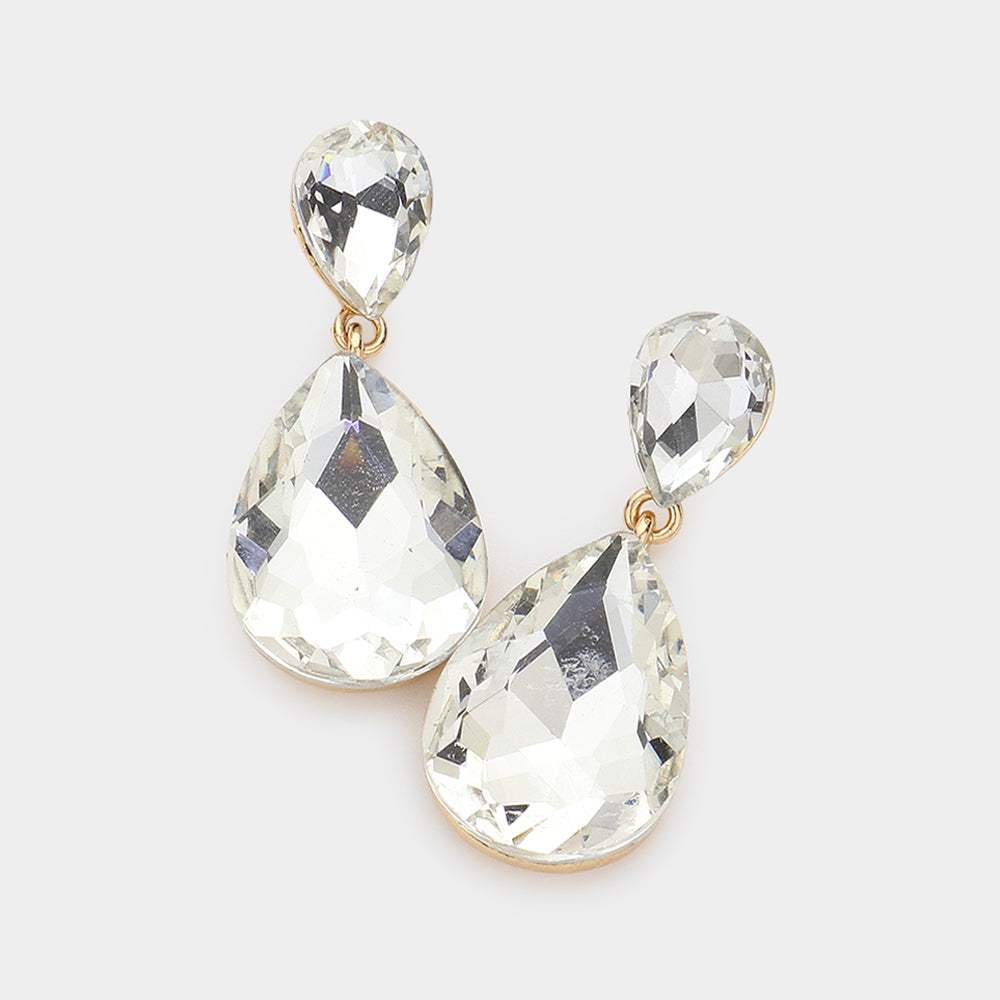 Crystal Double Teardrop Evening Earrings - Madeline Love - Flyclothing LLC
