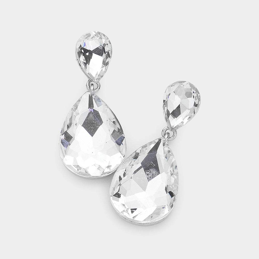 Crystal Double Teardrop Evening Earrings - Madeline Love - Flyclothing LLC