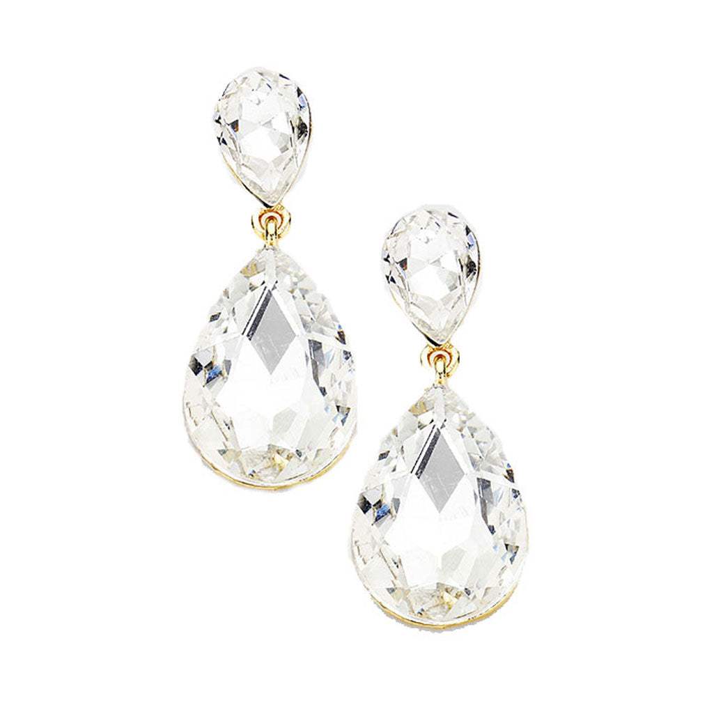 Crystal Double Teardrop Evening Earrings - Madeline Love - Flyclothing LLC