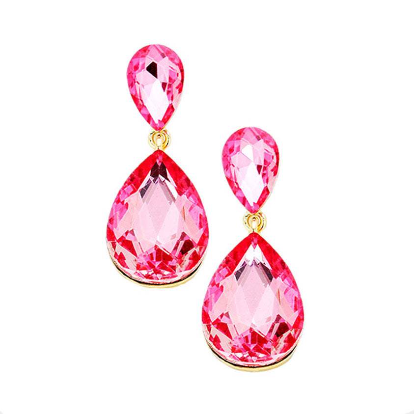 Crystal Double Teardrop Evening Earrings - Madeline Love - Flyclothing LLC