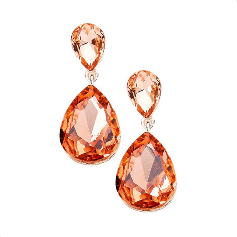 Crystal Double Teardrop Evening Earrings - Madeline Love - Flyclothing LLC