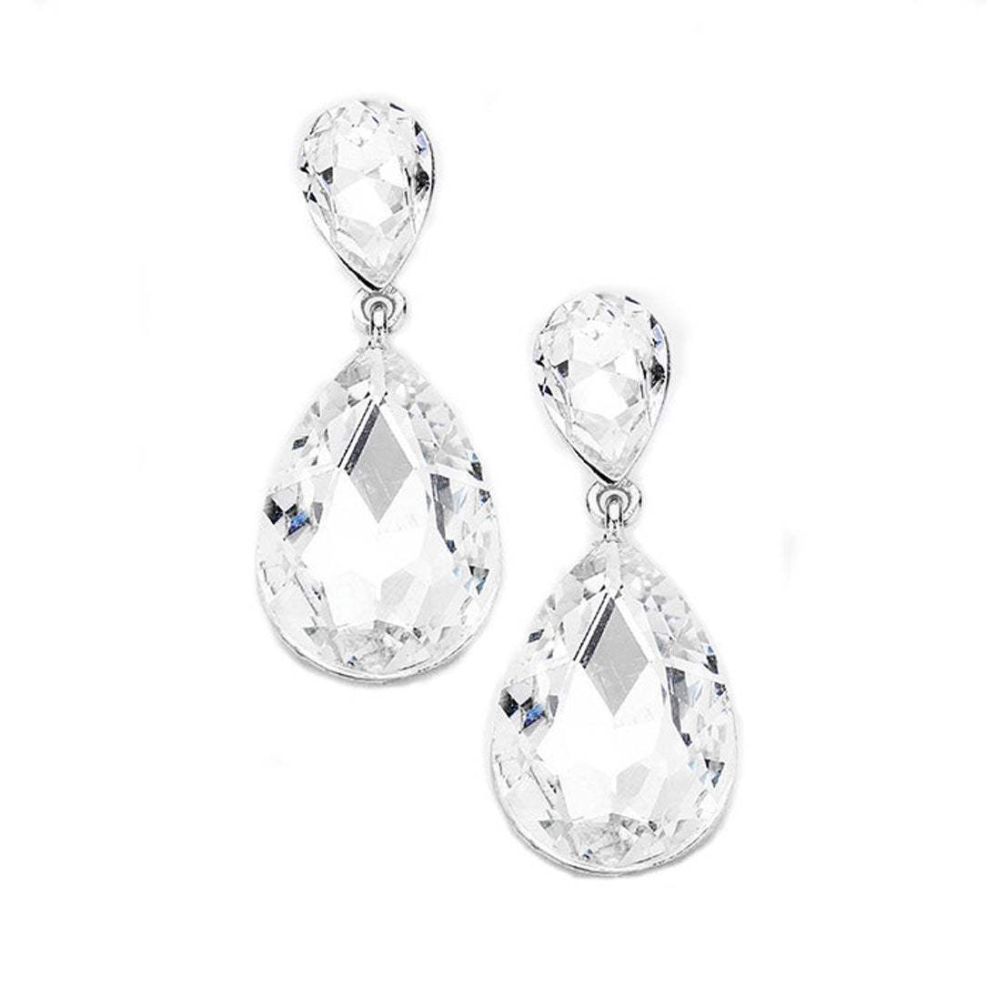 Crystal Double Teardrop Evening Earrings - Madeline Love - Flyclothing LLC