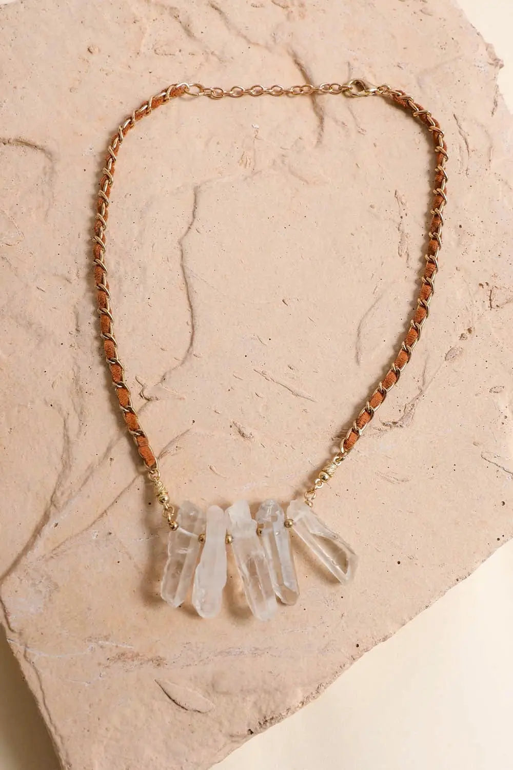 Crystal Drop Suede Necklace - Boho Clothing and Accessories - Flyclothing LLC