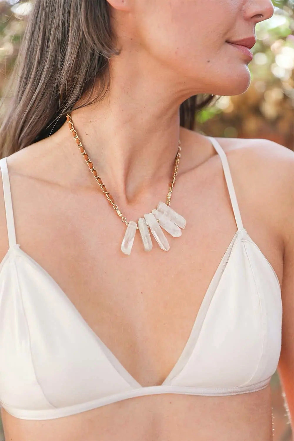 Crystal Drop Suede Necklace - Boho Clothing and Accessories - Flyclothing LLC