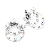Crystal Embellished Floral Brass Metal Round Dangle Earrings - Madeline Love - Flyclothing LLC