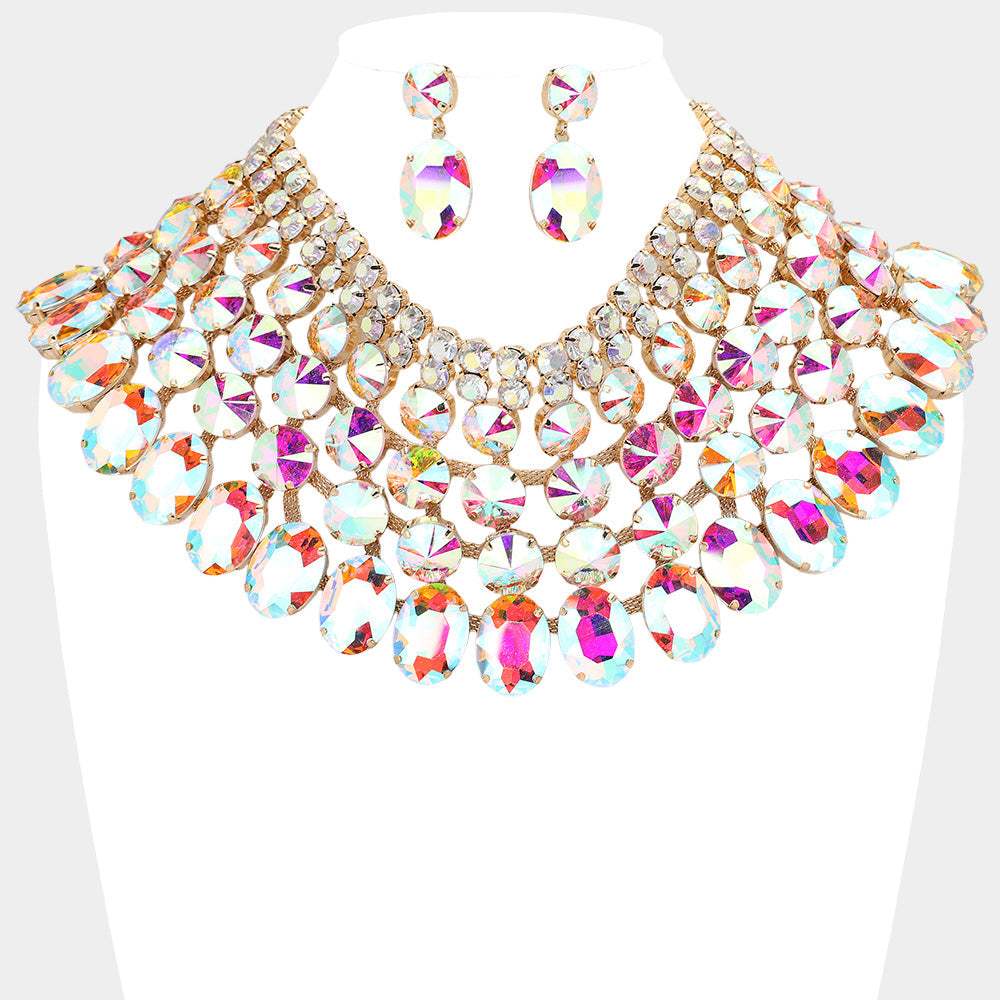 Crystal Glass Bib Statement Necklace - Madeline Love - Flyclothing LLC