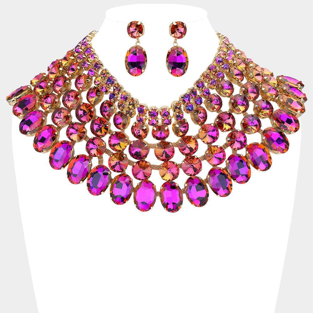 Crystal Glass Bib Statement Necklace - Madeline Love - Flyclothing LLC