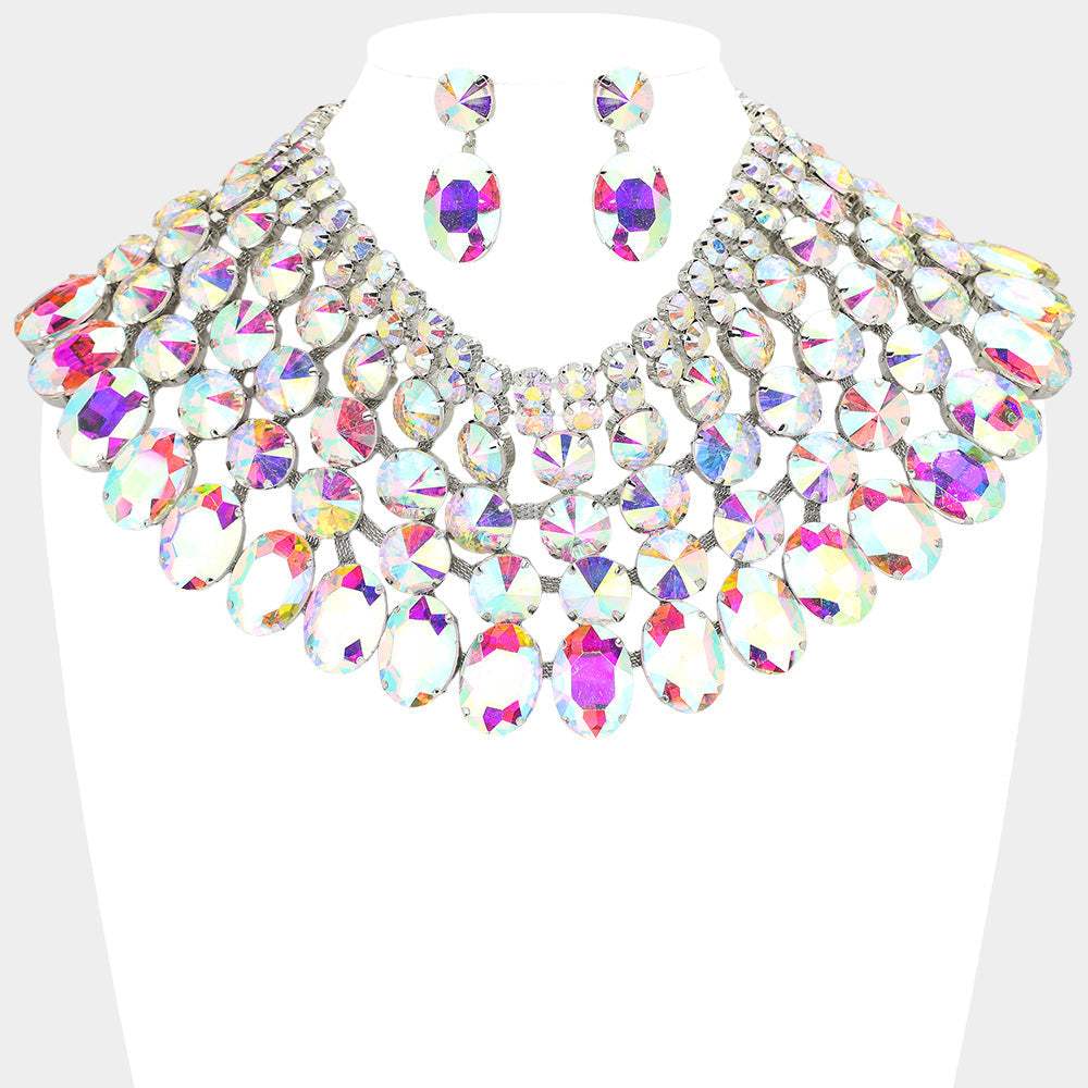 Crystal Glass Bib Statement Necklace - Madeline Love - Flyclothing LLC