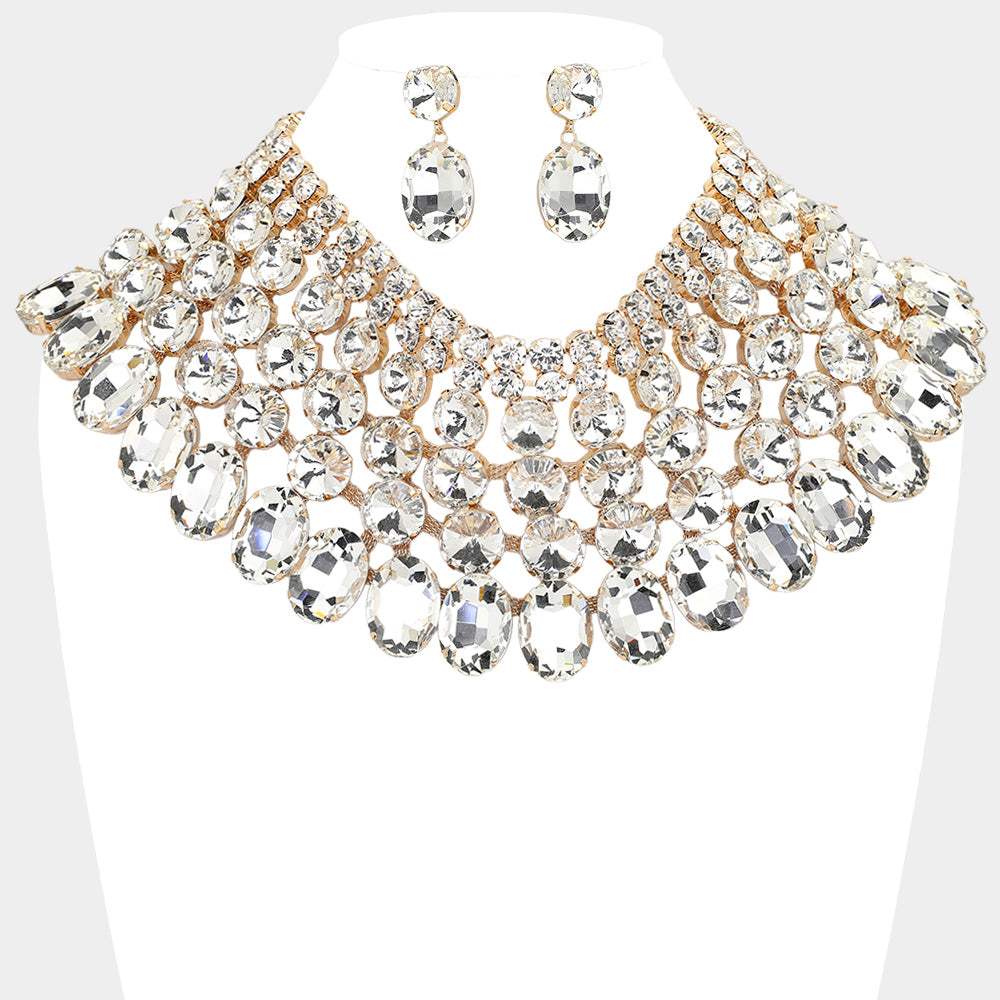 Crystal Glass Bib Statement Necklace - Madeline Love - Flyclothing LLC