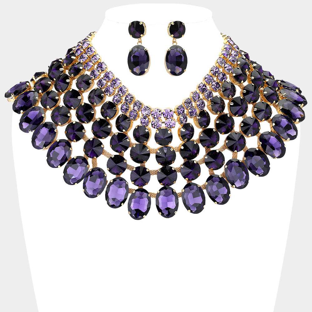 Crystal Glass Bib Statement Necklace - Madeline Love - Flyclothing LLC