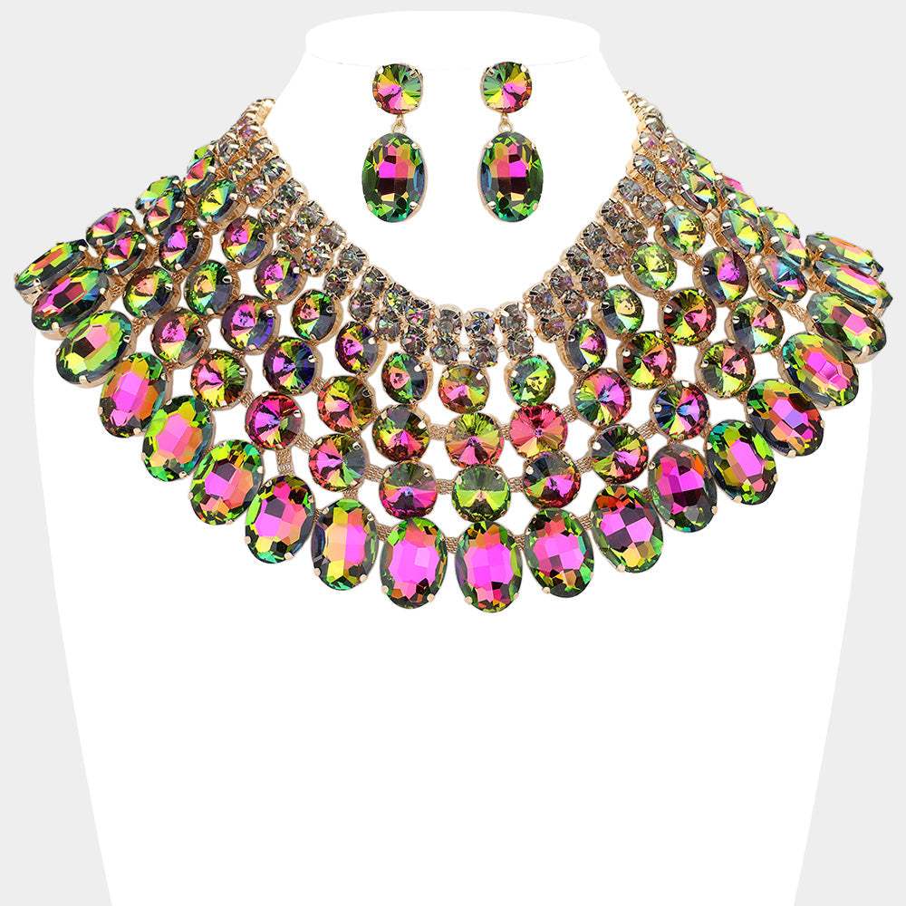 Crystal Glass Bib Statement Necklace - Madeline Love - Flyclothing LLC