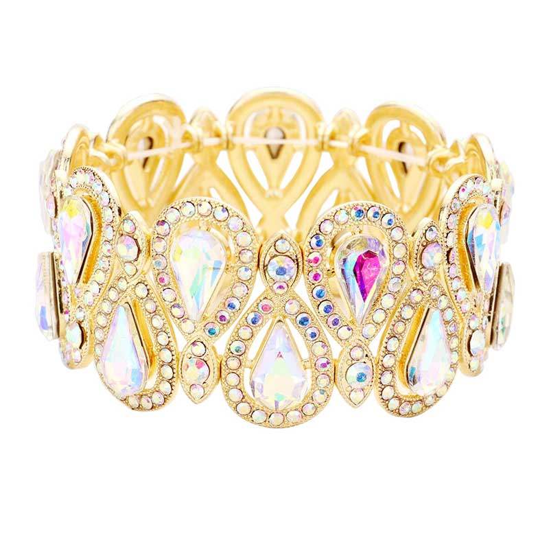 Crystal Glass Teardrop Evening Stretch Bracelet - Madeline Love - Flyclothing LLC
