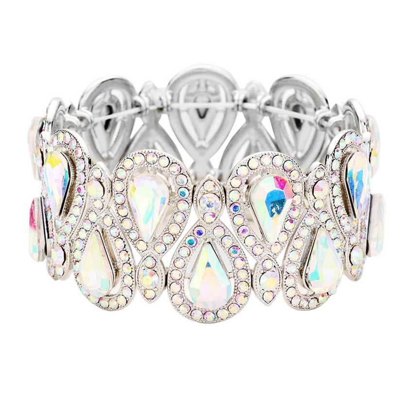 Crystal Glass Teardrop Evening Stretch Bracelet - Madeline Love - Flyclothing LLC