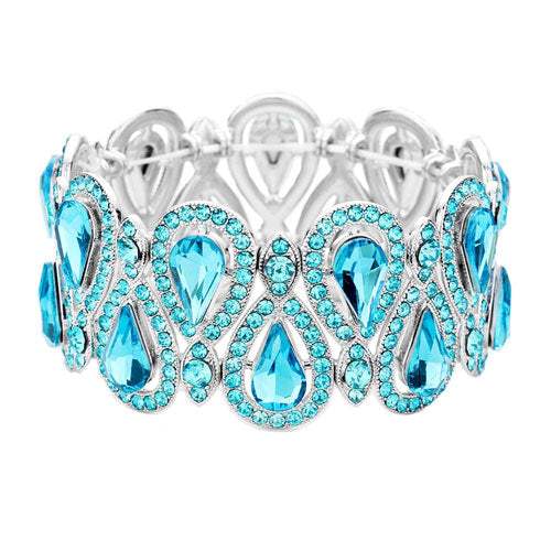 Crystal Glass Teardrop Evening Stretch Bracelet - Madeline Love - Flyclothing LLC