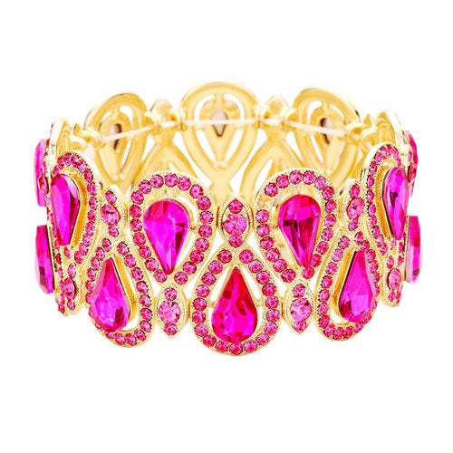 Crystal Glass Teardrop Evening Stretch Bracelet - Madeline Love - Flyclothing LLC