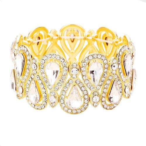 Crystal Glass Teardrop Evening Stretch Bracelet - Madeline Love - Flyclothing LLC
