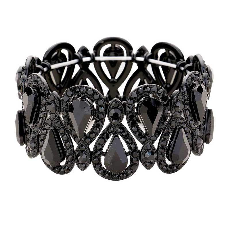 Crystal Glass Teardrop Evening Stretch Bracelet - Madeline Love - Flyclothing LLC