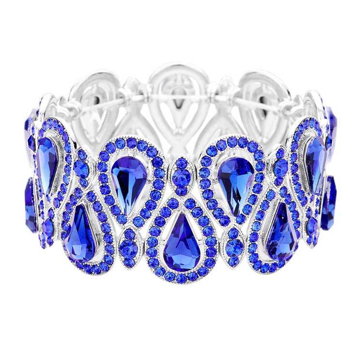 Crystal Glass Teardrop Evening Stretch Bracelet - Madeline Love - Flyclothing LLC
