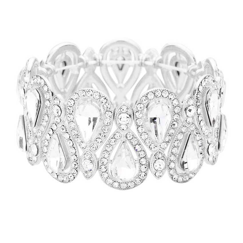 Crystal Glass Teardrop Evening Stretch Bracelet - Madeline Love - Flyclothing LLC