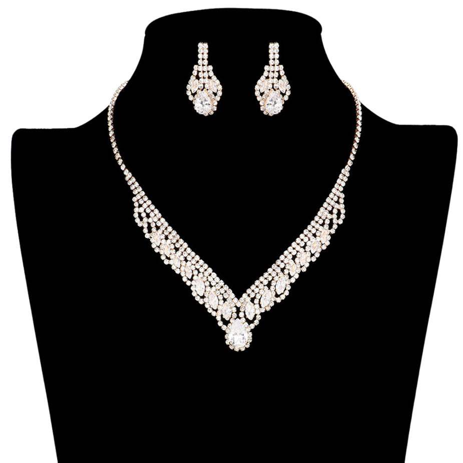 Cubic Zirconia CZ Teardrop Marquise Accented Jewelry Set - Madeline Love - Flyclothing LLC
