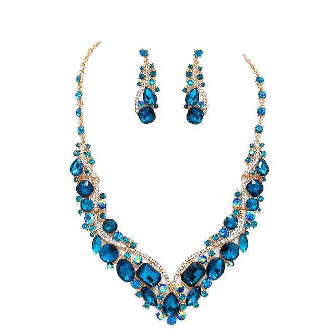 Crystal Inset Necklace matching Earrings Evening Set - Madeline Love - Flyclothing LLC