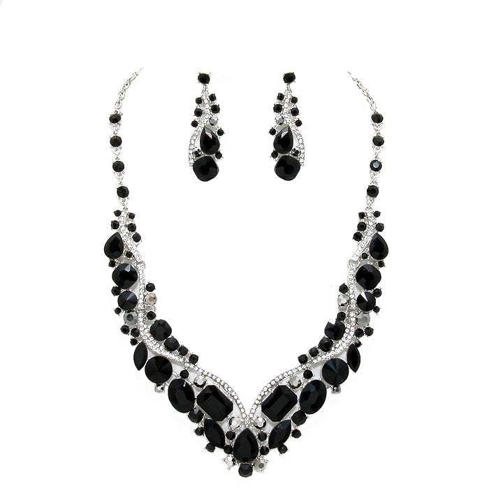 Crystal Inset Necklace matching Earrings Evening Set - Madeline Love - Flyclothing LLC