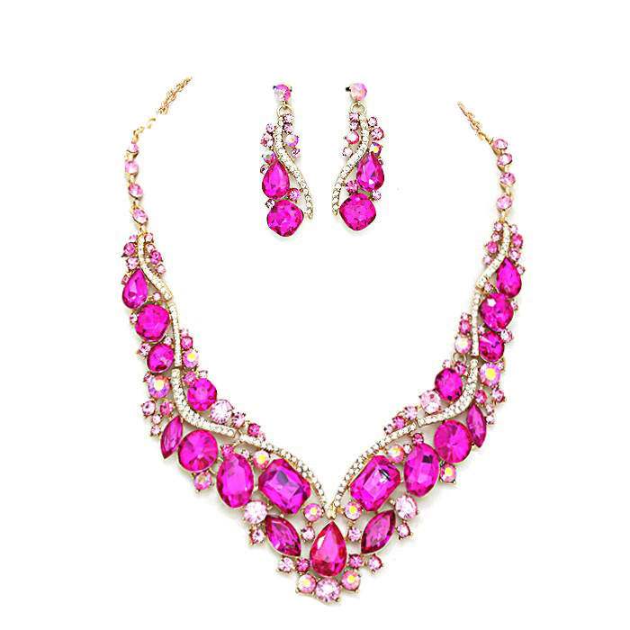 Crystal Inset Necklace matching Earrings Evening Set - Madeline Love - Flyclothing LLC