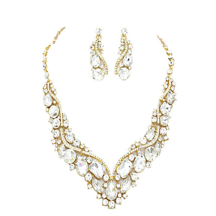 Crystal Inset Necklace matching Earrings Evening Set - Madeline Love - Flyclothing LLC