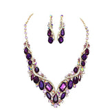 Crystal Inset Necklace matching Earrings Evening Set - Madeline Love - Flyclothing LLC