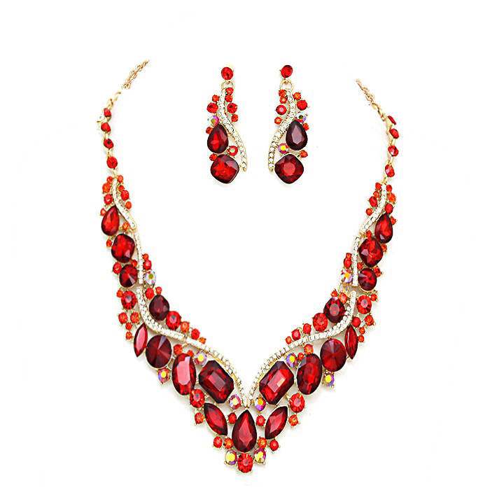 Crystal Inset Necklace matching Earrings Evening Set - Madeline Love - Flyclothing LLC