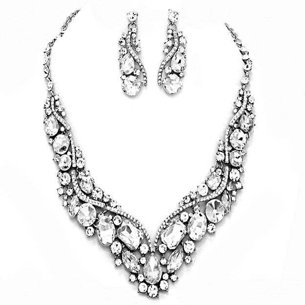 Crystal Inset Necklace matching Earrings Evening Set - Madeline Love - Flyclothing LLC