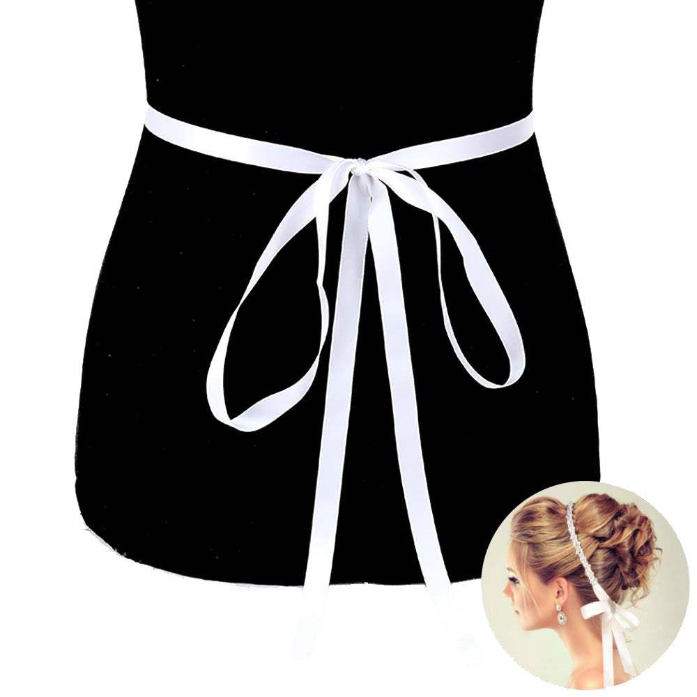 Crystal Pave Bow Sash Ribbon Bridal Wedding Belt Headband - Madeline Love - Flyclothing LLC