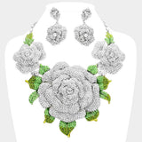 Crystal Pave Rose Flower Accented Evening Necklace - Madeline Love - Flyclothing LLC