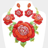 Crystal Pave Rose Flower Accented Evening Necklace - Madeline Love - Flyclothing LLC