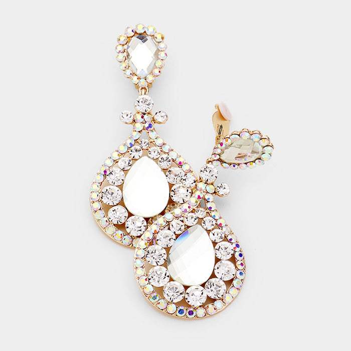 Crystal Pave Trimmed Teardrop Clip On Earrings - Madeline Love - Flyclothing LLC