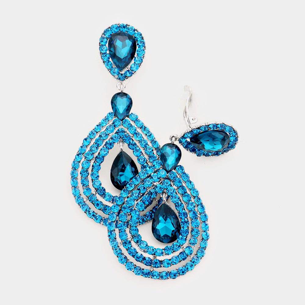 Crystal Pave Trimmed Teardrop Clip On Earrings - Madeline Love - Flyclothing LLC