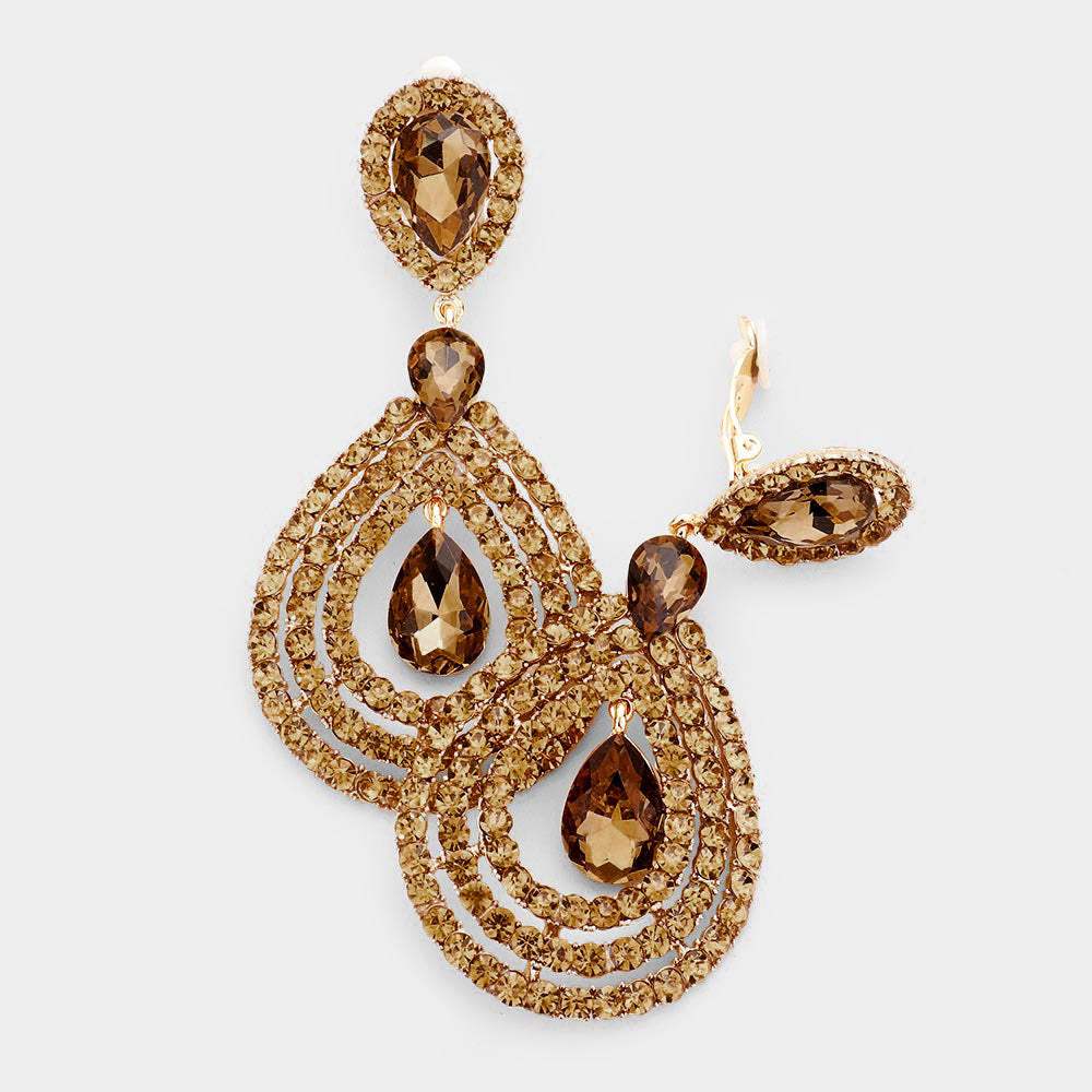 Crystal Pave Trimmed Teardrop Clip On Earrings - Madeline Love - Flyclothing LLC