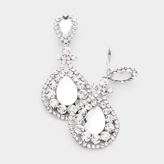 Crystal Pave Trimmed Teardrop Clip On Earrings - Madeline Love - Flyclothing LLC