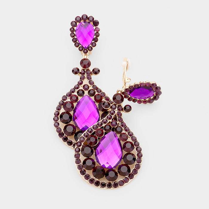 Crystal Pave Trimmed Teardrop Clip On Earrings - Madeline Love - Flyclothing LLC