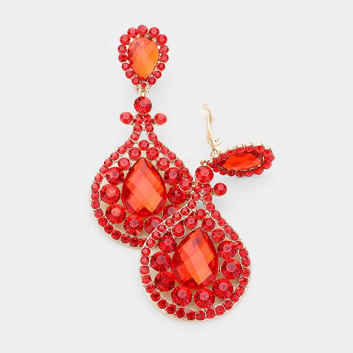 Crystal Pave Trimmed Teardrop Clip On Earrings - Madeline Love - Flyclothing LLC